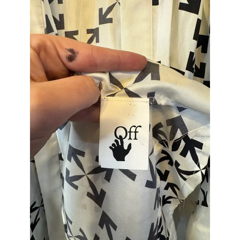 Off-White Virgil Abloh Arrow Pattern Silk Robe Size Small White Black - Picture 3 of 8